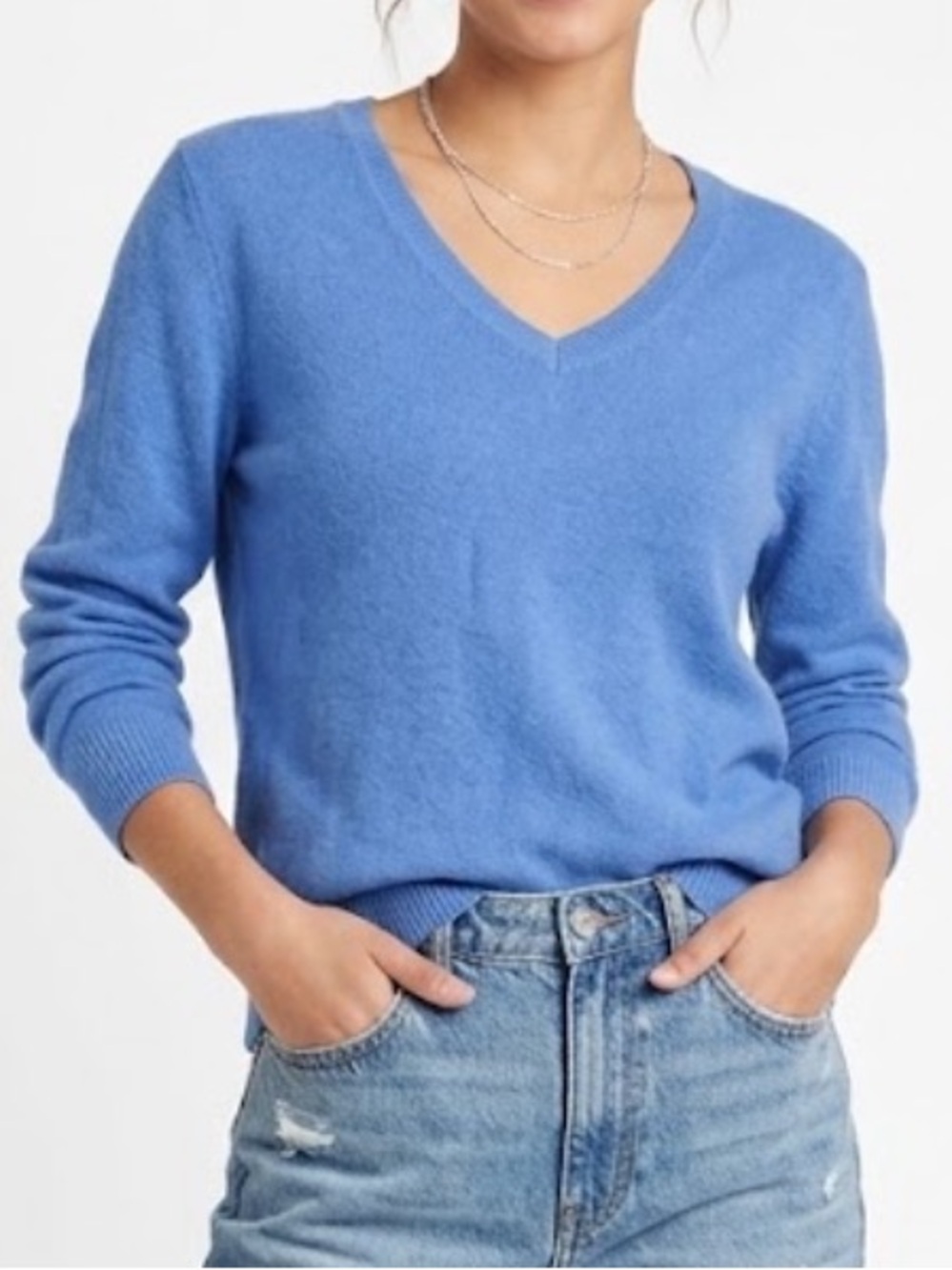 L.L. Bean Women's V-Neck Sweater - Sky Blue 100% Cashmere Size Large